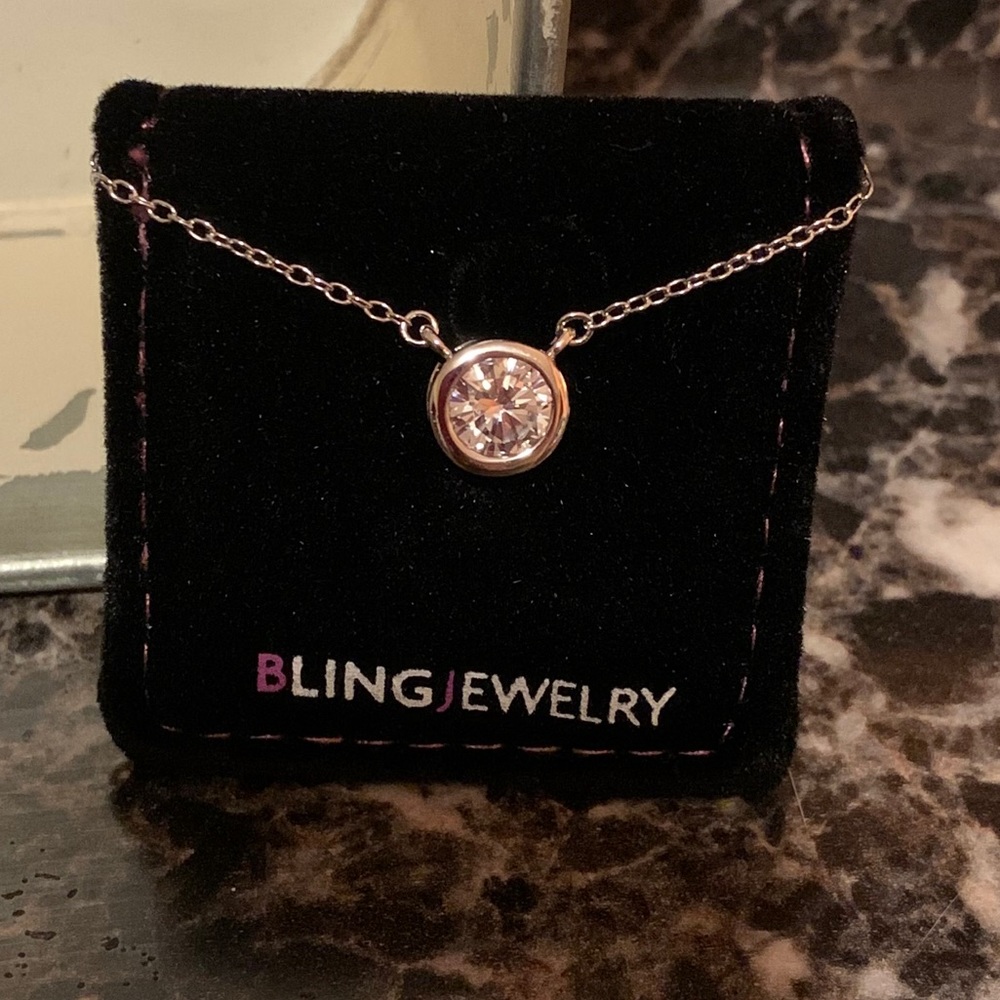 Brilliant Cut White sapphire Bezel Set Necklace - Picture 5 of 5